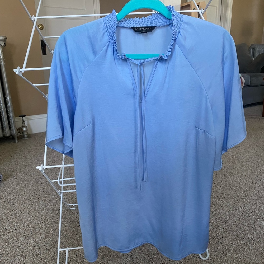 Light blue Banana Republic short sleeve silk blouse